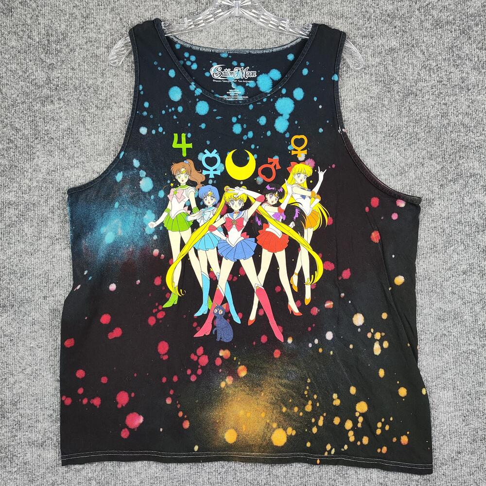 Sailor Moon Shirt Mens Large Black Tank Top Sailor Scouts Galaxy Anime